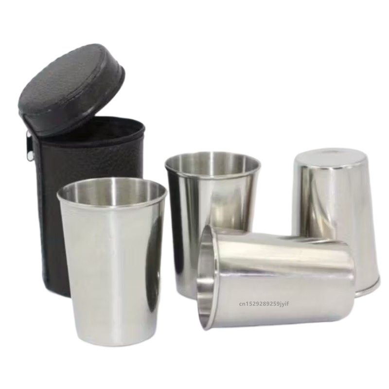 Beer Flight Set - Set van 4 roestvrijstalen draagbare mini-drinkbekers