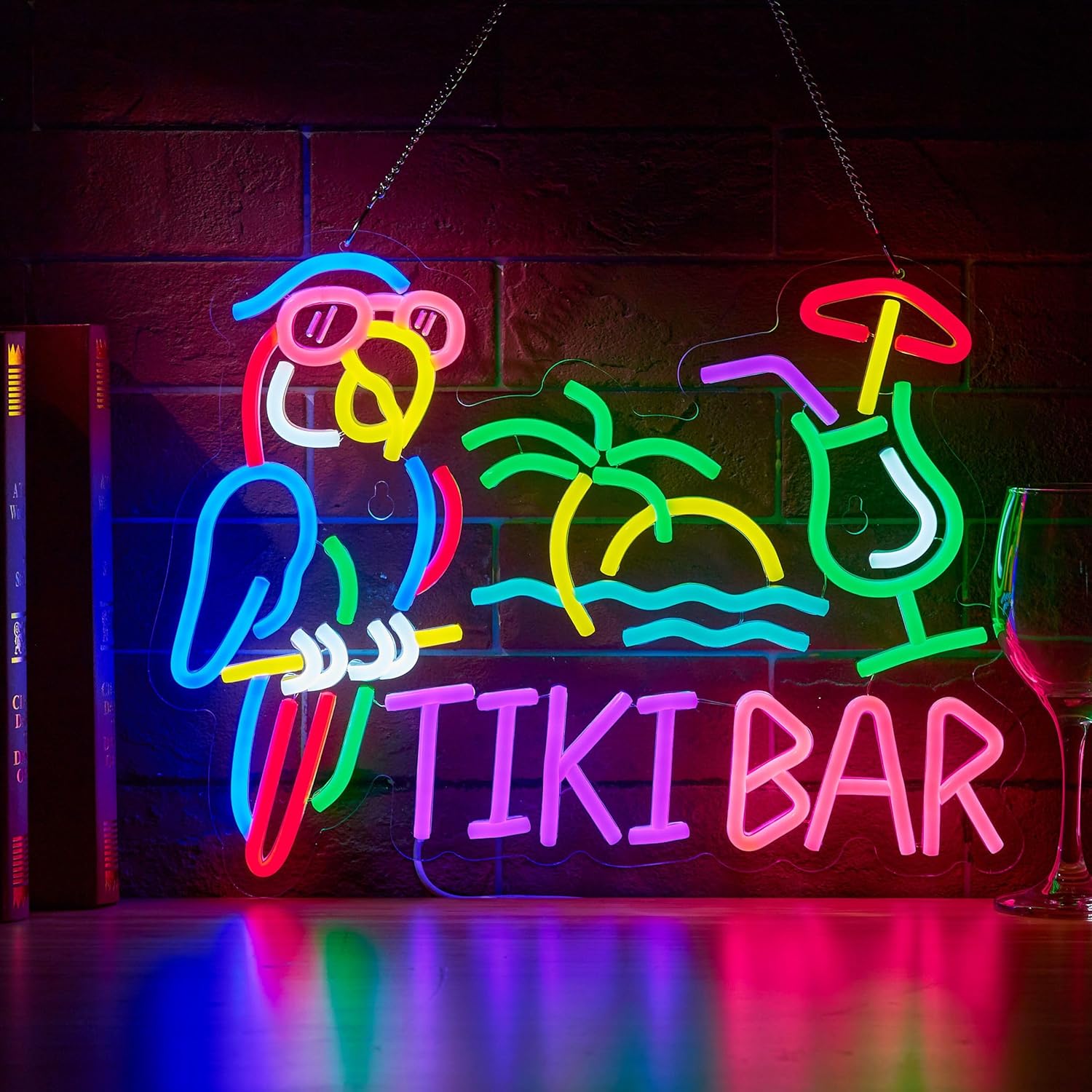Beer & Wine Grab - Tiki Bar Papegaai Palmboom Neonlicht Bedrijfsdecoratie