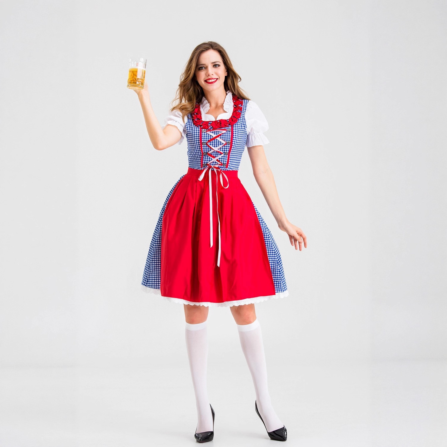 Beer & Wine Grab - Dames Duitse Dirndl Jurk Geruit Bayersk